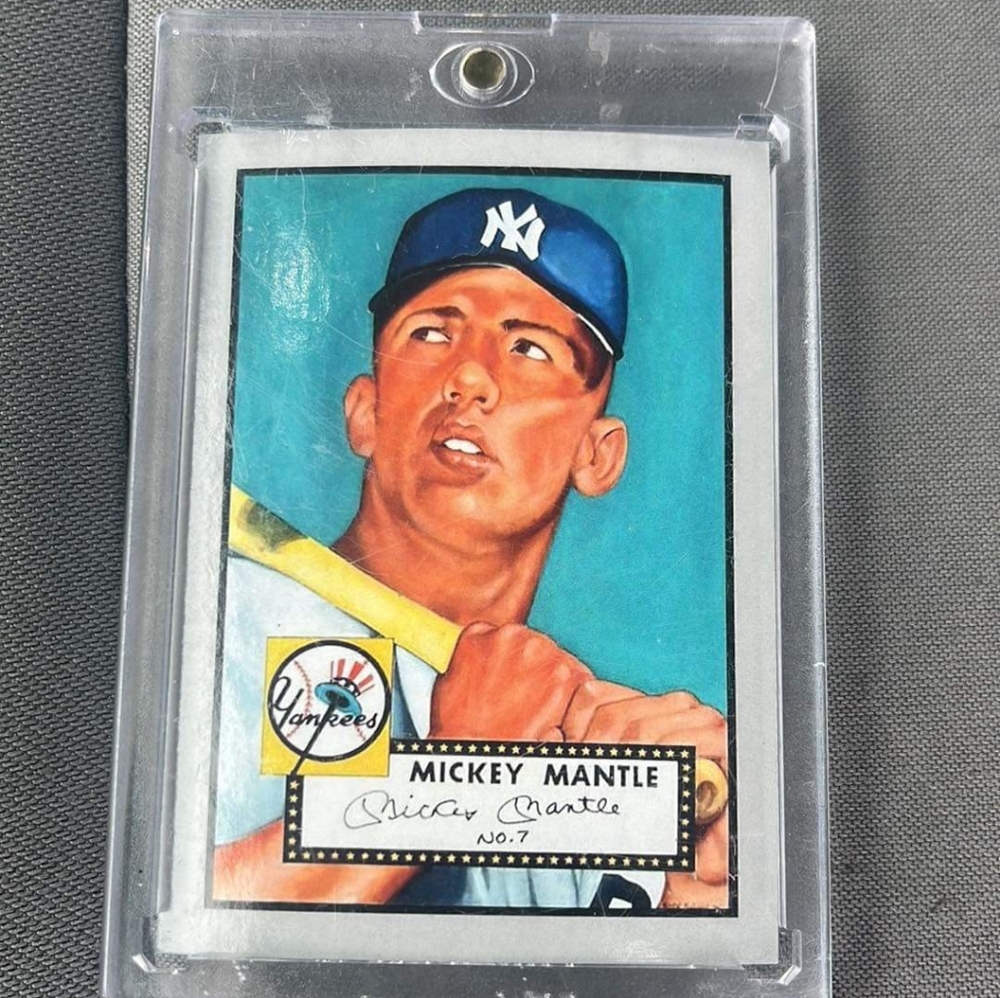 Signed mickey mantle card in case